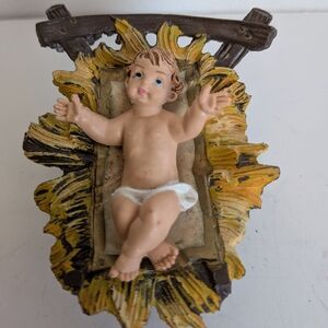 VTG Depose Resin Baby Jesus Figurine & Crib Nativity Stamped Italy  Fontanini?
